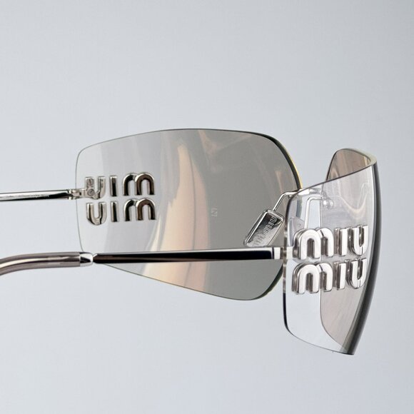 Miu Miu MU54YS 1BC10F BRAND NEW Sunglasses Silver Gold Mirror Wraparound… main image 11